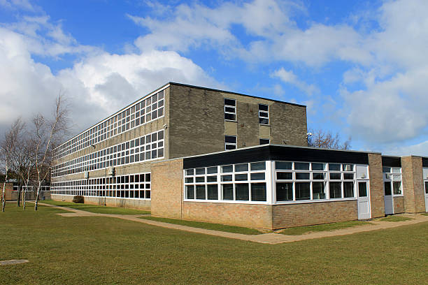 English school building Exterior of English secondary school building, Scarborough. high school building stock pictures, royalty-free photos & images