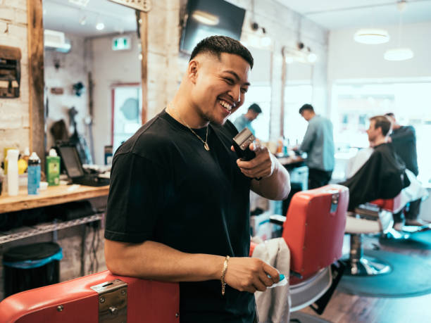 English style barber shop action stock photo