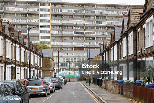 istock English terraced houses with concrete block Taplow House of the Aylesbury Estate in London 1325932864