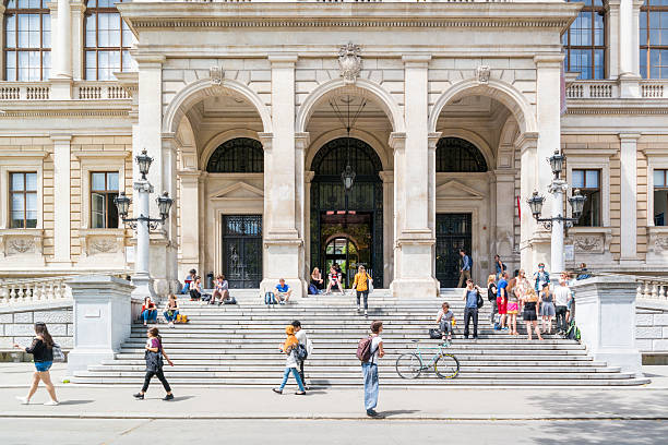 Entrance of main building Vienna University stock photo