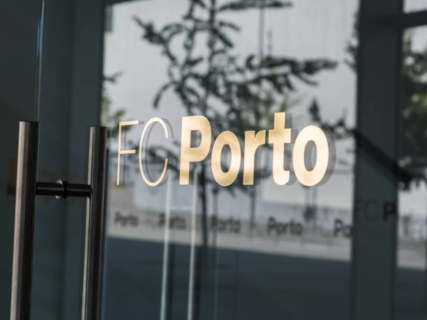 entrance of porto football club main offices at do dragao stadiu - portugal flag stadium imagens e fotografias de stock