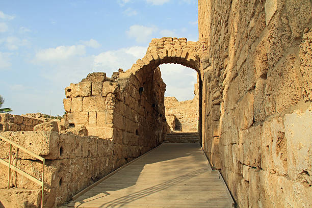 Entrance of the Amphitheater in Caesarea Maritima National Park stock photo