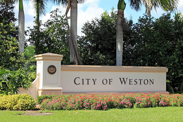 Entrance Sign City of Weston stock photo