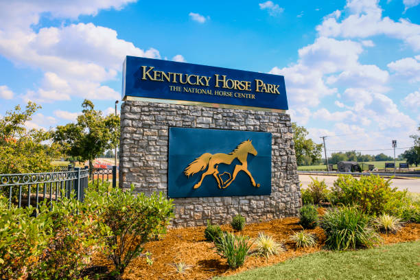 Entrance sign to the Kentucky Horse Park in Lexington, KY, USA stock photo