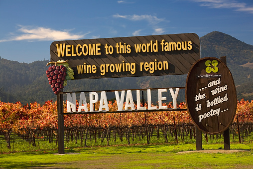 Napa, California, United States - November 29, 2008: Famous Entrance Sign Vineyards Napa California