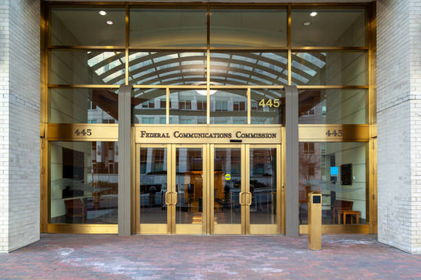 Entrance to Federal Communications Commission in Washington, D.C., USA. stock photo