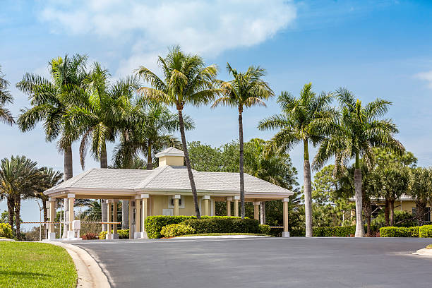 Entrance to gated community in Naples, Florida stock photo