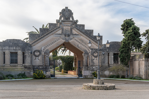Felanitx, Spain; january 20 2022: Entrance to the municipal Christian cemetery of the Majorcan town of Felanitx, Spain