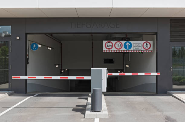 entry and exit of an underground car park at the exhibition center in Frankfurt, Germany stock photo