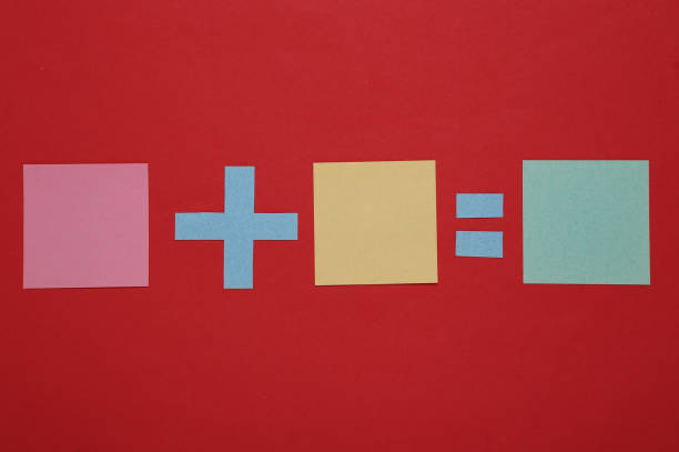Equation with blank pieces of paper on a red background Equation with blank pieces of paper on a red background equal sign stock pictures, royalty-free photos & images