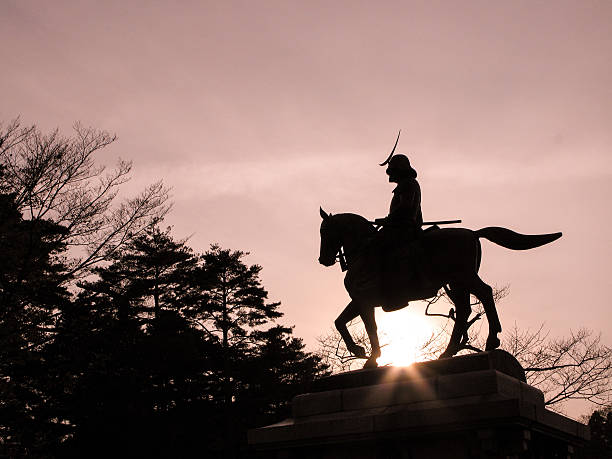 Equestrian statue of japanese samurai stock photo