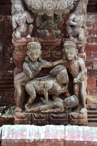 Erotic Carvings On A Hindu Temple In Kathmandu Nepal Stock