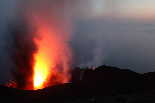 Erupting volcano stock photo