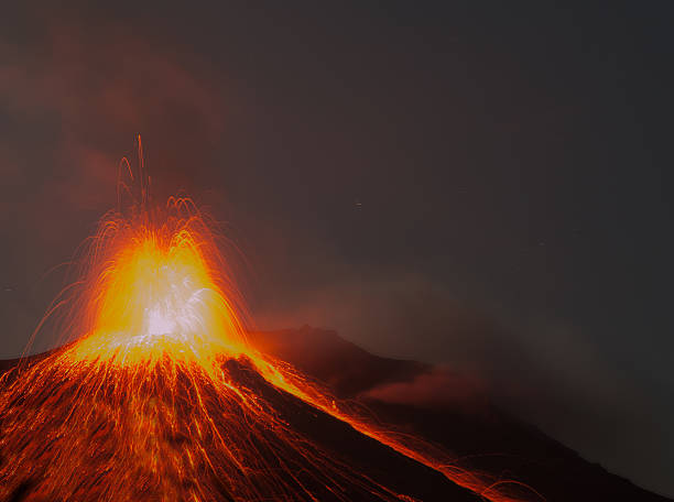 Erupting volcano Stromboli stock photo