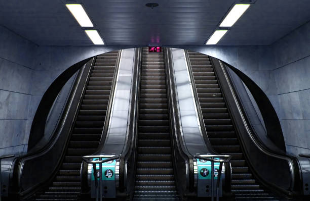 Escalators in Subway stock photo