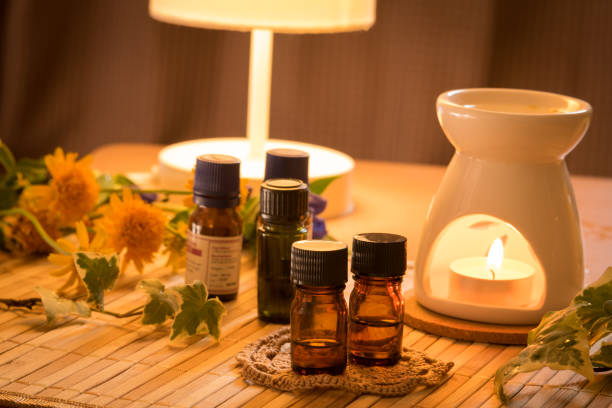 essential oils for aromatherapy treatment stock photo