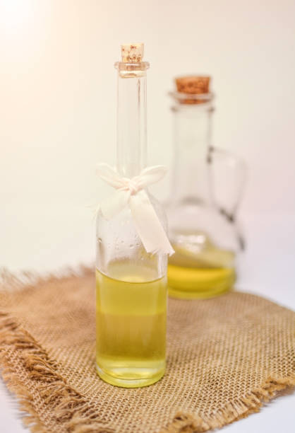 Essential oils in bottles stock photo