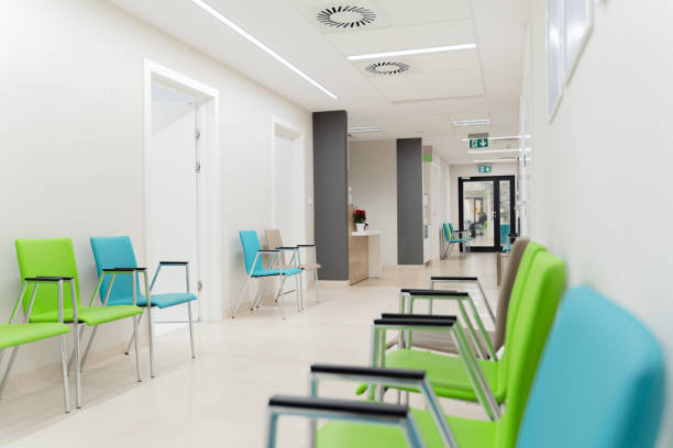 Esthetic and clean modern private clinic or vet waiting room private clinic interior building entrance photos stock pictures, royalty-free photos & images