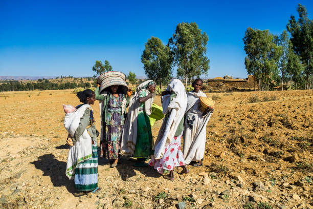 Ethiopian women seen on the road from Axum to Gheralta, Tigray in Northern Ethiopia. stock photo