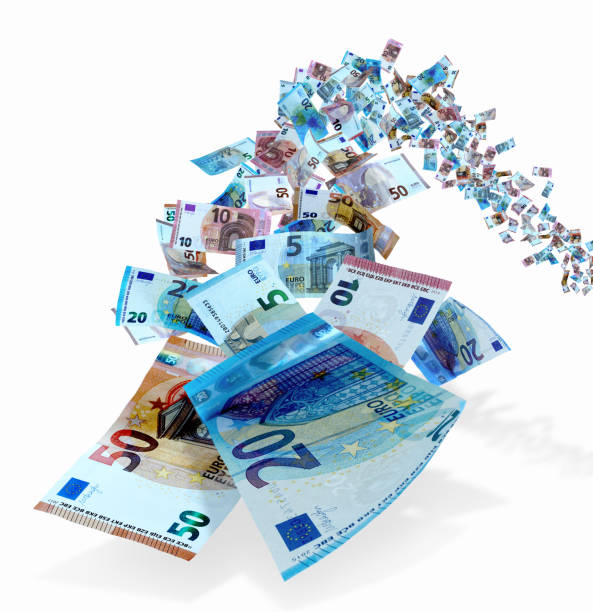 euro money bills flying - notas euros voar imagens e fotografias de stock