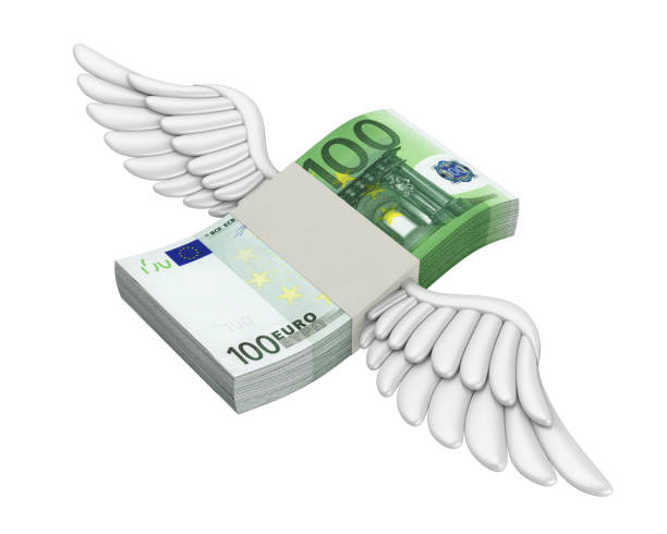 euro money wings flying isolated - notas euros voar imagens e fotografias de stock