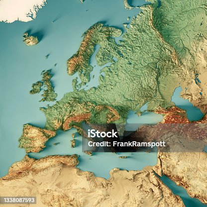 istock Europe Extended 3D Render Topographic Map Color 1338087593