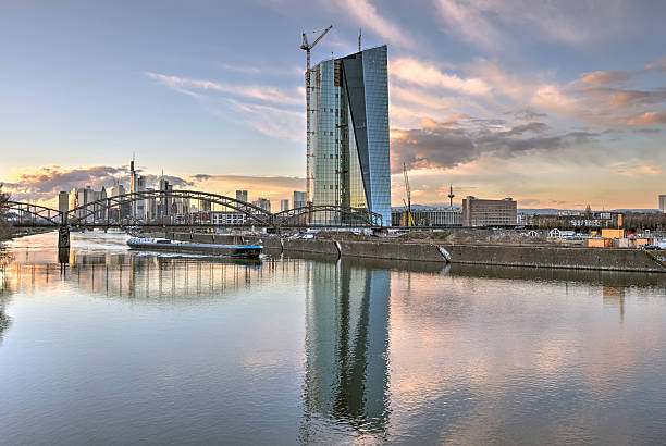 European Central Bank and Frankfurt Skyline stock photo