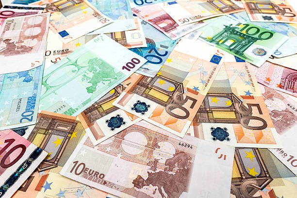 European Paper Currencies - Money pile stock photo