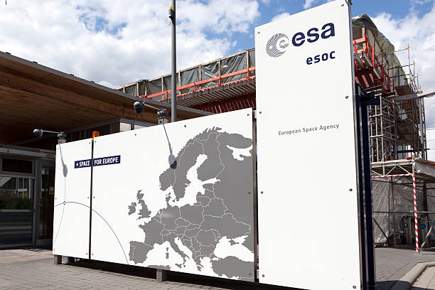 European Space Operations Centre, Darmstadt Darmstadt, Germany - August 13, 2013: Entrance and logo of European Space Operations Centre. The European Space Operations Centre (ESOC) is the main mission control centre for the ESA (European Space Agency) european space agency stock pictures, royalty-free photos & images