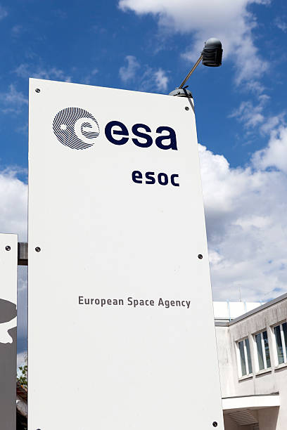 European Space Operations Centre, Darmstadt Darmstadt, Germany - August 13, 2013: Entrance and logo of European Space Operations Centre. The European Space Operations Centre (ESOC) is the main mission control centre for the ESA (European Space Agency) european space agency stock pictures, royalty-free photos & images