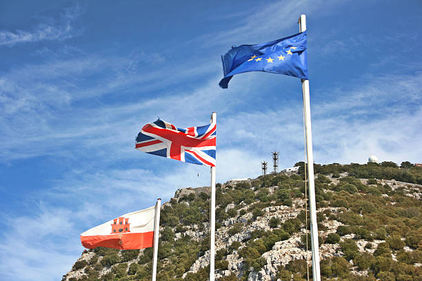 European, UK and Gibraltar flag stock photo