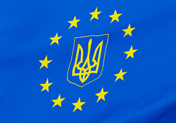bandera de la unión europea y de ucrania - national dog show fotografías e imágenes de stock