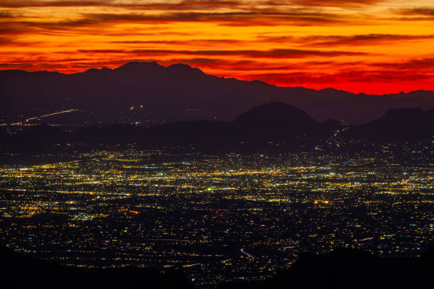 Evening image of a mountain city. stock photo