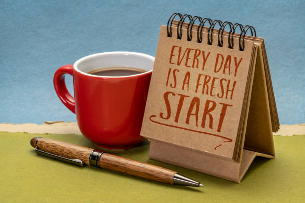 every day is a fresh start inspirational note stock photo