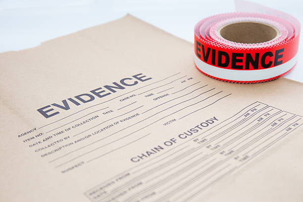 evidence bag with evidence sealing tape  for crime scene stock photo