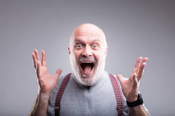 exaggerated surprise of an old man what a surprise old man exaggerated expression exhilaration stock pictures, royalty-free photos & images