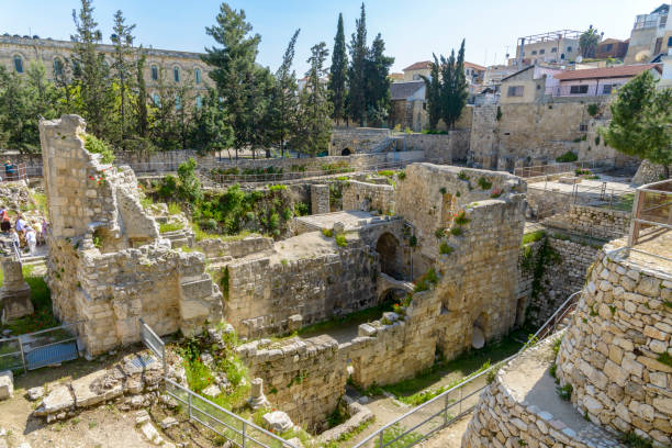 Excavated Ruins of the Pool of Bethesda and Church stock photo