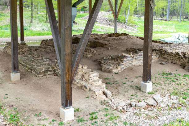 раскопки древней виллы rustica в лесу бингер возле города бинген в германии, рейнланд-пфальц. - wald стоковые фото и изображения