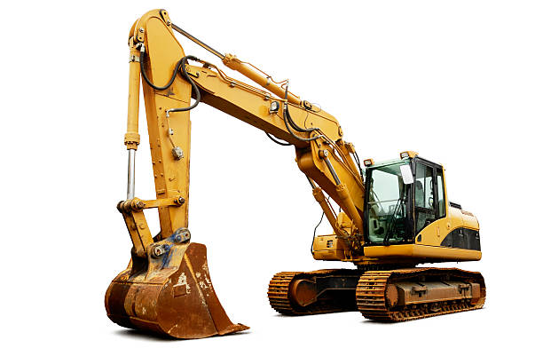 Excavator Heavy construction machine - isolated on white with shadow + clipping path earth mover stock pictures, royalty-free photos & images