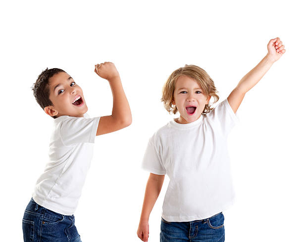 excited children kids happy screaming and winner gesture express excited children kids happy screaming and winner gesture expression on white boy jumping stock pictures, royalty-free photos & images