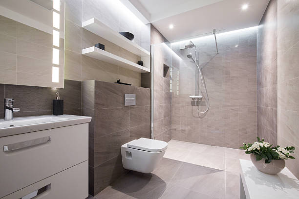 exklusive moderne badezimmer - badezimmer stock-fotos und bilder