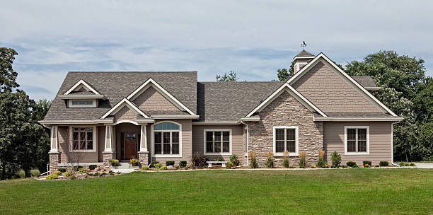 Executive Home A contemporary executive home. Panoramic view. stone house stock pictures, royalty-free photos & images