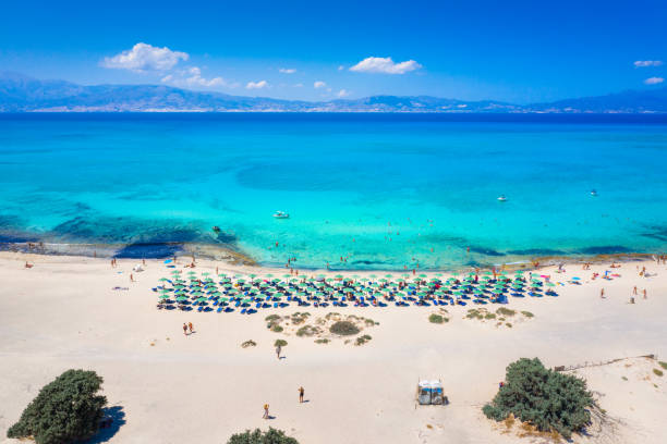 Exotic Chryssi island at the south of Crete, with the amazing Golden Beach, Greece stock photo