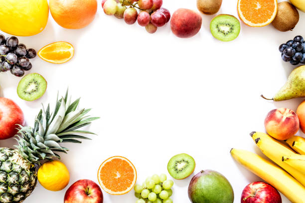 Exotic tropical fruits isolated on white background stock photo