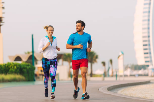 Expats jogging in Dubai stock photo