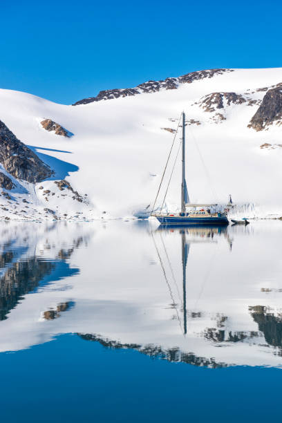Expedition by Sailing Boat to Svalbard Nothern Fjords, Spitsbergen, Arctica stock photo