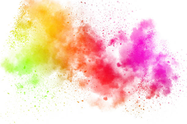 Exploding Powder Background - Multicolored texture on white background. Holi Festival Exploding Powder Background - Abstract Multicolored Texture on White Background colored powder photos stock pictures, royalty-free photos & images