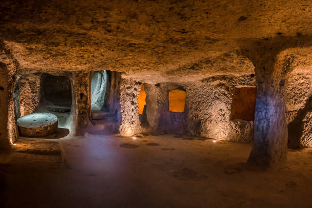 Explore Derinkuyu underground city in Cappadocia, Turkey. stock photo