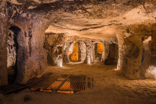 Explore Kaymakli underground city in Cappadocia, Turkey. stock photo