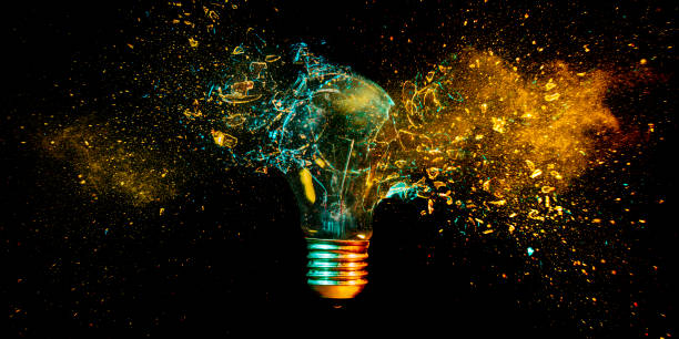explosion of a tungsten light bulb stock photo
